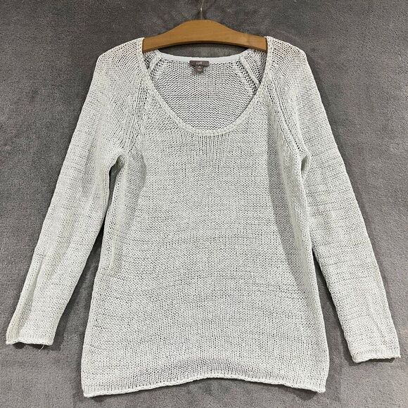 J Jill Open Knit Sweater Light Mint Green Shimmer Cotton Blend Round Neck Sz Med - Picture 1 of 8